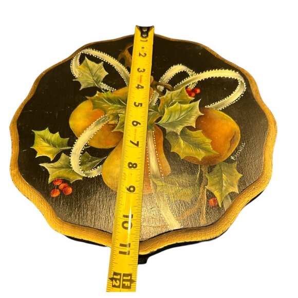 Vintage Wood Hand Painted Tole Plant Decor Display Stand 13" Pears Black Gold - Picture 6 of 8